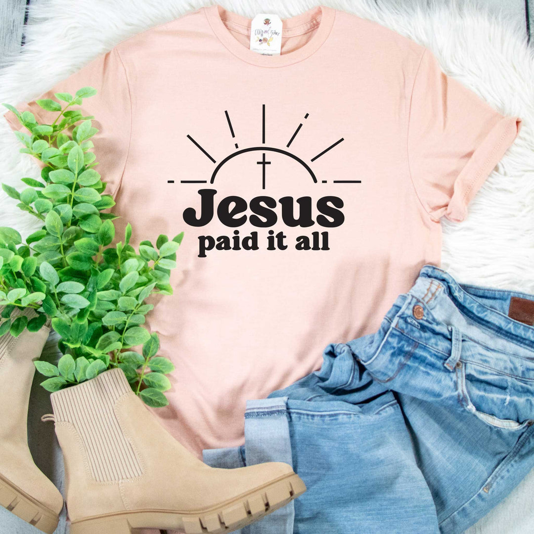 ellyandgrace 3001C Unisex XS / Heather Peach Jesus Paid it All Unisex Shirt