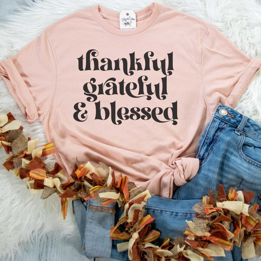 ellyandgrace 3001C Unisex XS / Heather Peach Thankful Grateful & Blessed Unisex Shirt