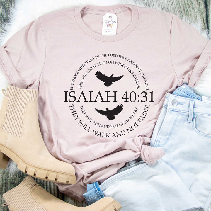 ellyandgrace 3001C Unisex XS / Heather Pink Gravel Isaiah 40:31 Unisex Shirt