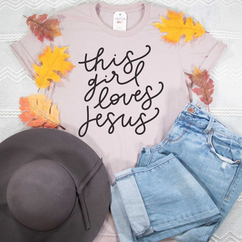 ellyandgrace 3001C Unisex XS / Heather Pink Gravel This Girl Loves Jesus Fall Unisex Shirt