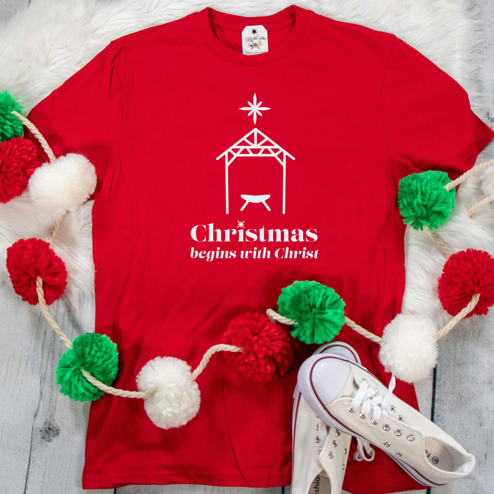ellyandgrace 3001C Unisex XS / Heather Red Christmas Begins with Christ Unisex Shirt