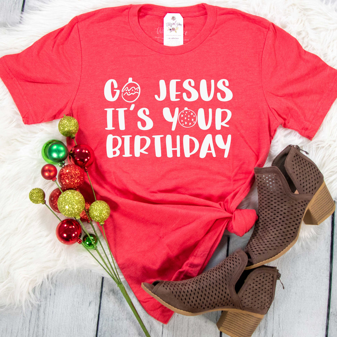 ellyandgrace 3001C Unisex XS / Heather Red Go Jesus It's Your Birthday Unisex Shirt