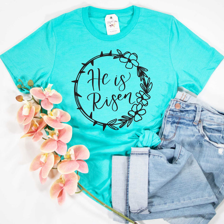 ellyandgrace 3001C Unisex XS / Heather Sea Green He is Risen Crown Unisex Shirt