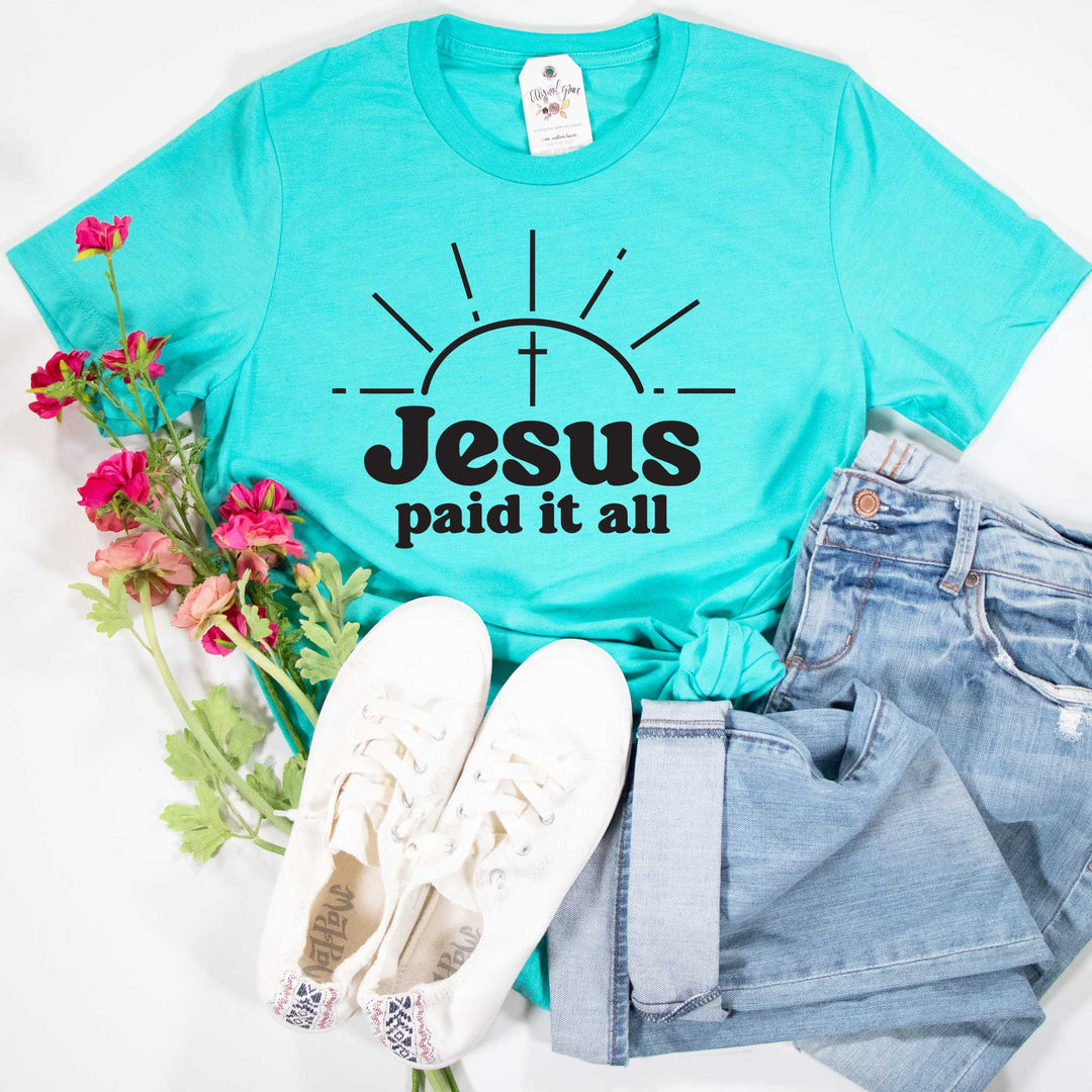 ellyandgrace 3001C Unisex XS / Heather Sea Green Jesus Paid it All Unisex Shirt