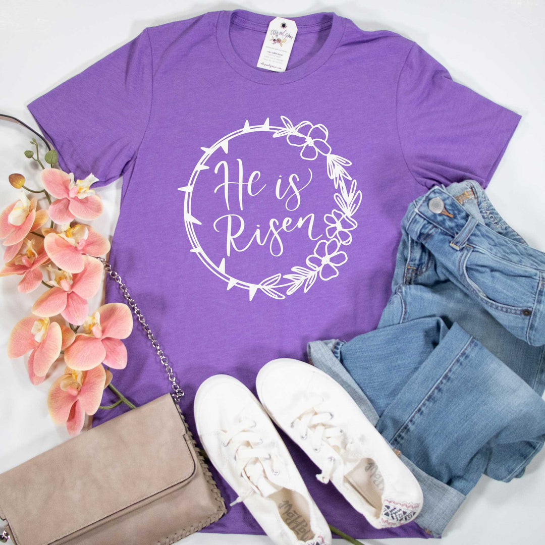 ellyandgrace 3001C Unisex XS / Heather Team Purple He is Risen Crown Unisex Shirt