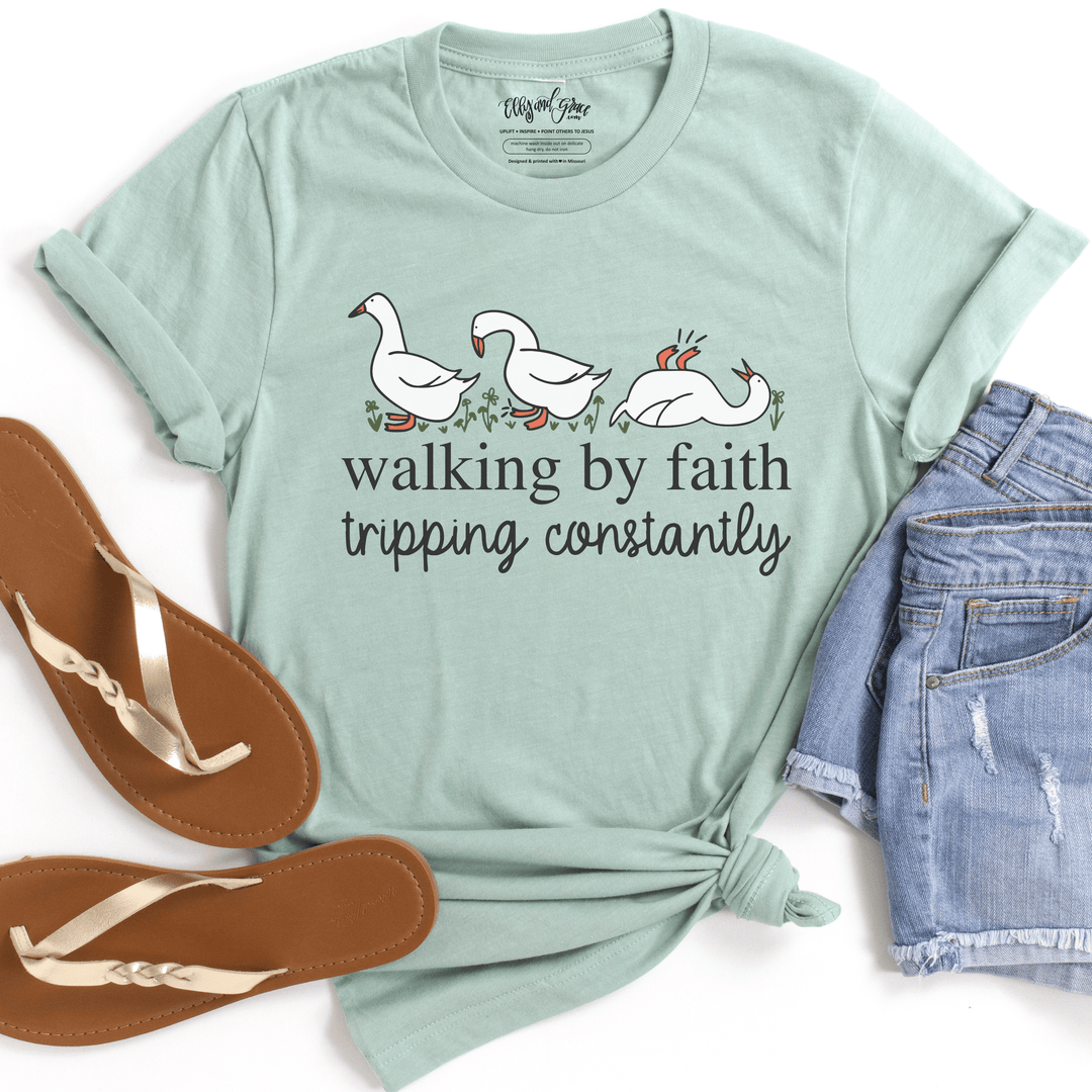 ellyandgrace 3001C Walking By Faith Tripping Constantly Multicolor Unisex Shirt