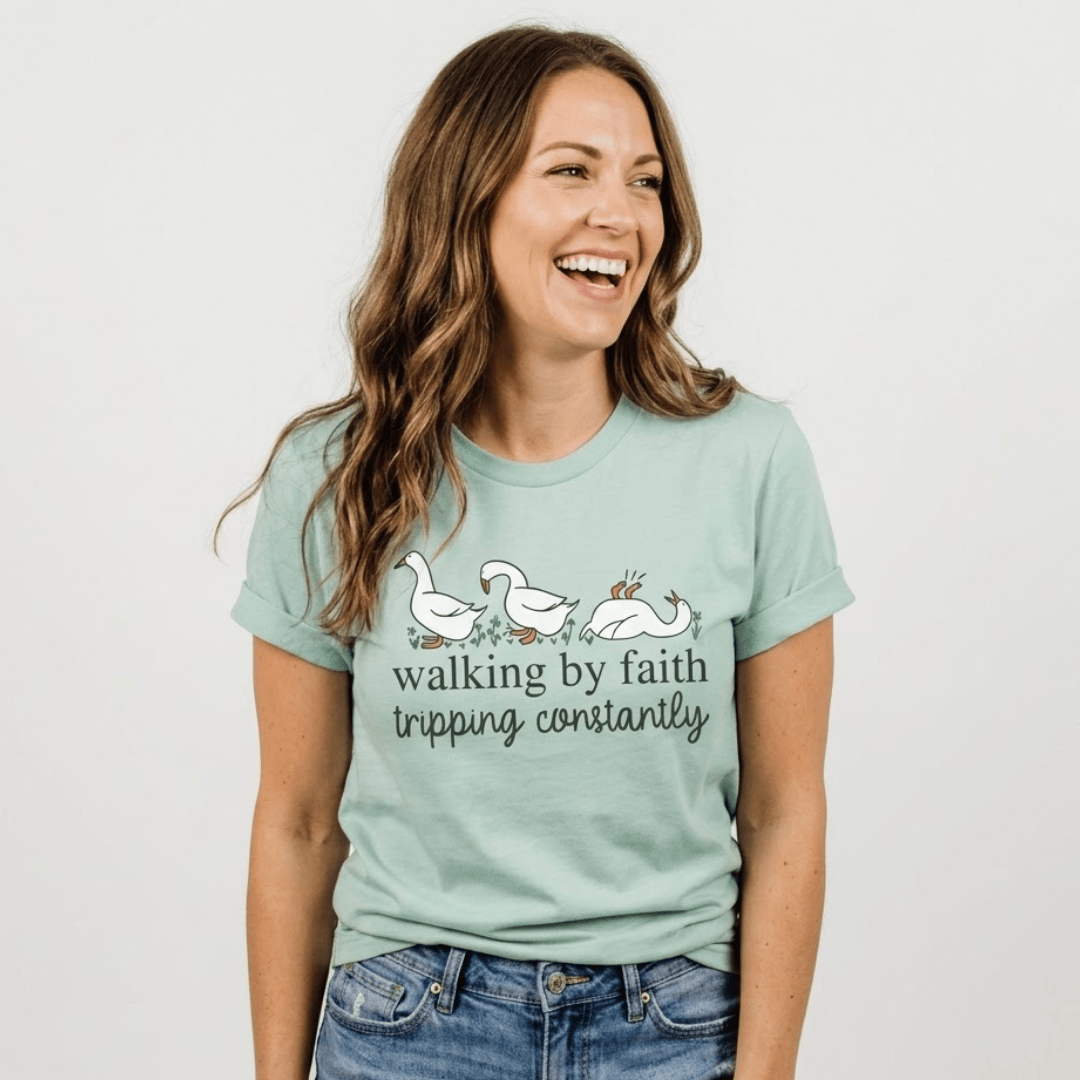 ellyandgrace 3001C Walking By Faith Tripping Constantly Multicolor Unisex Shirt
