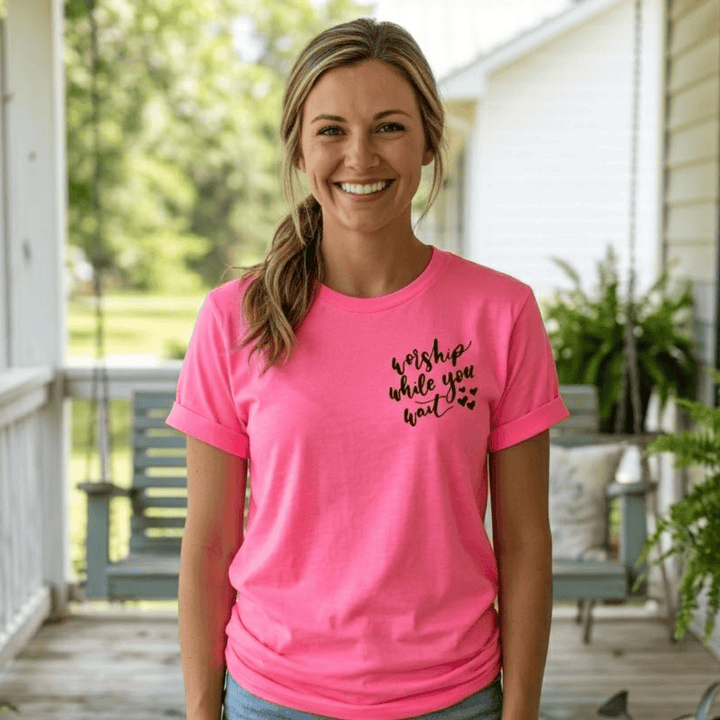 ellyandgrace 3001C Worship While You Wait Unisex Neon Shirt
