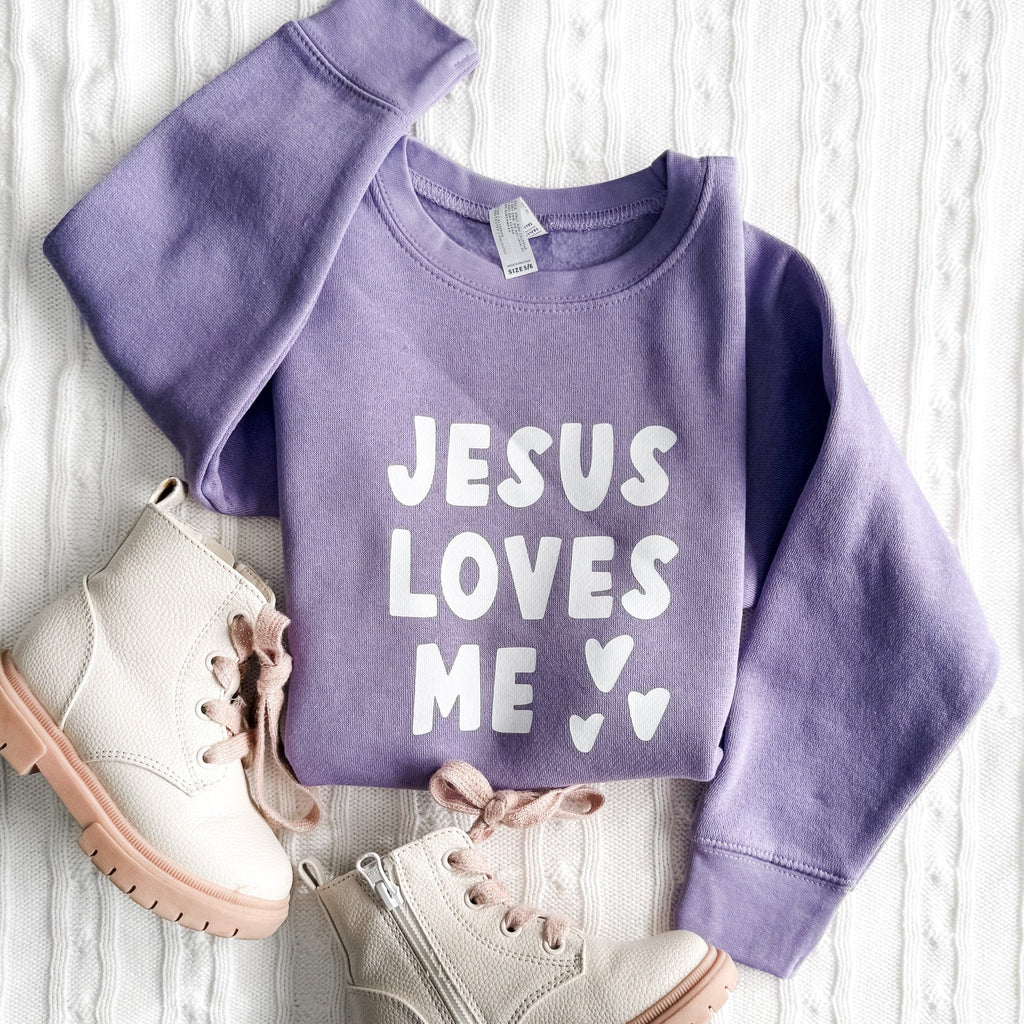ellyandgrace 3317 Jesus Loves Me Hearts Toddler Fleece Crewneck Sweatshirt