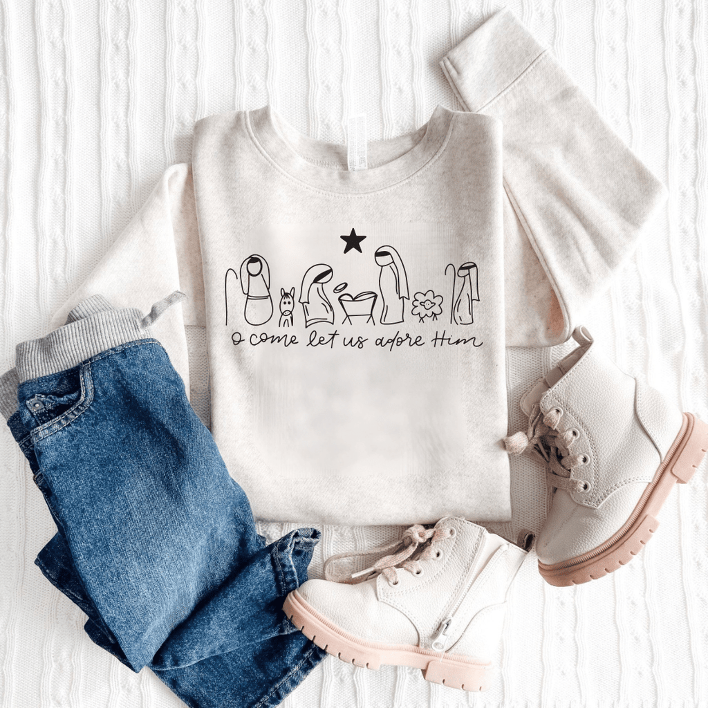 ellyandgrace 3317 Manger O Come Let Us Adore Him Toddler Fleece Crewneck Sweatshirt