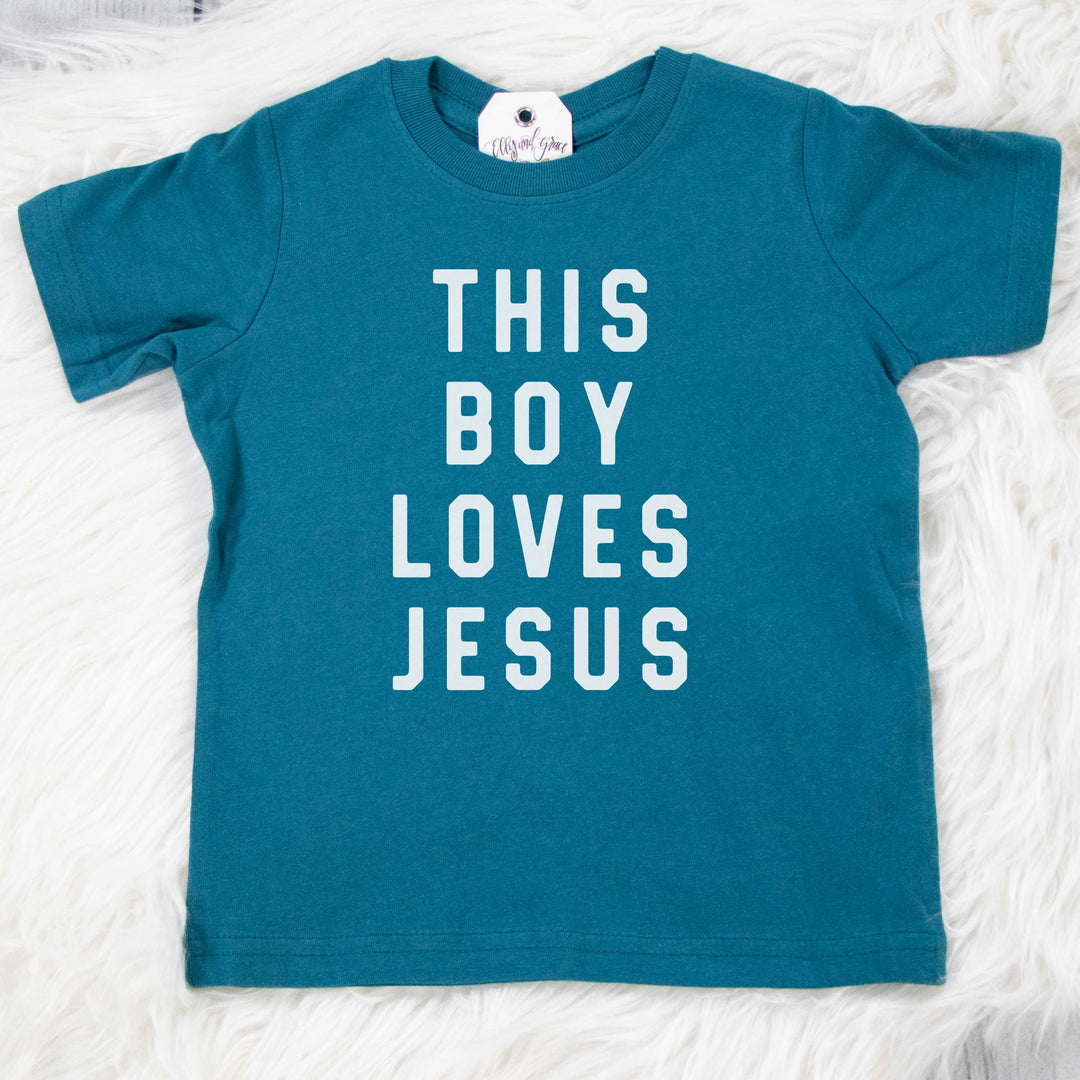 ellyandgrace 3321 2T / Oceanside This Boy Loves Jesus Toddler Shirt