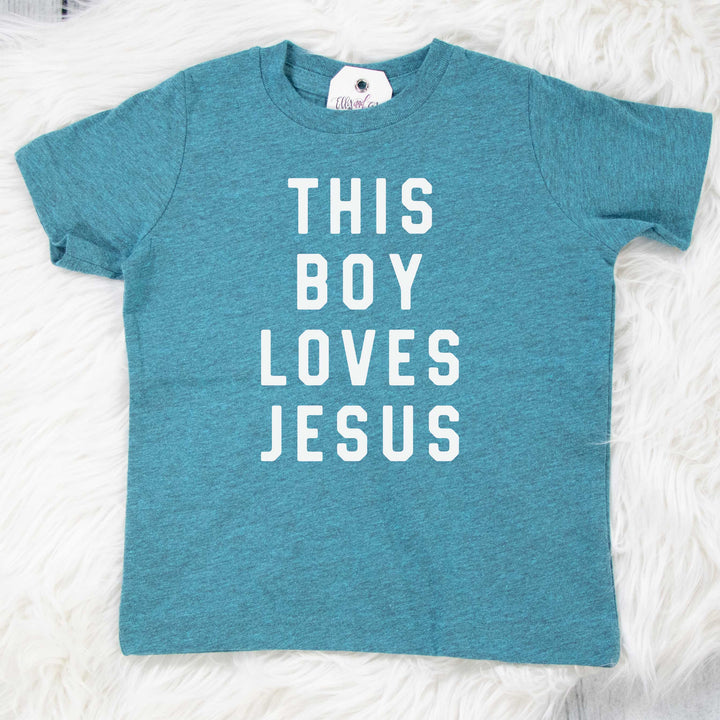 ellyandgrace 3321 2T / Surf Blackout This Boy Loves Jesus Toddler Shirt