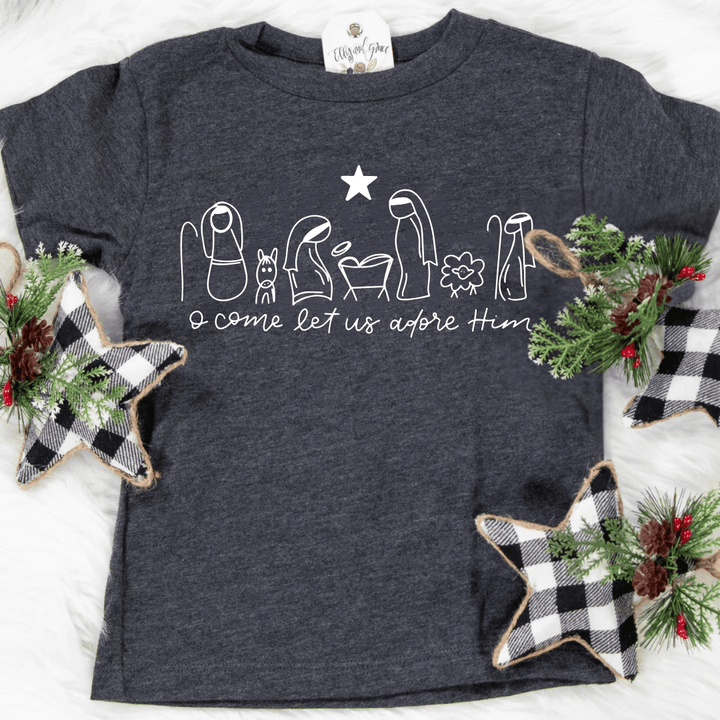 ellyandgrace 3321 Manger O Come Let Us Adore Him Unisex Toddler Shirt