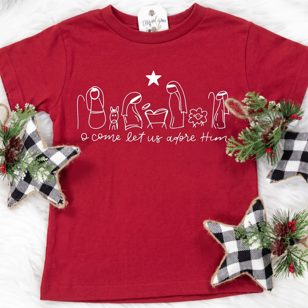ellyandgrace 3321 Manger O Come Let Us Adore Him Unisex Toddler Shirt