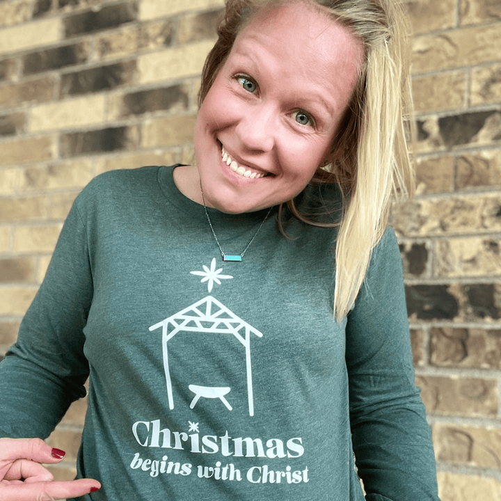 ellyandgrace 3501 Christmas Begins with Christ Crew Longsleeve