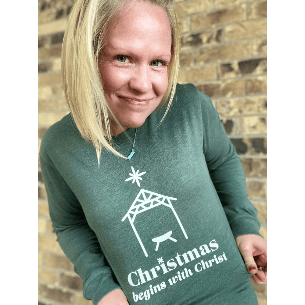 ellyandgrace 3501 Christmas Begins with Christ Crew Longsleeve