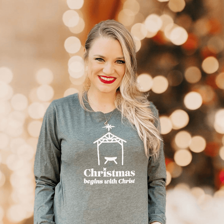 ellyandgrace 3501 Christmas Begins with Christ Crew Longsleeve