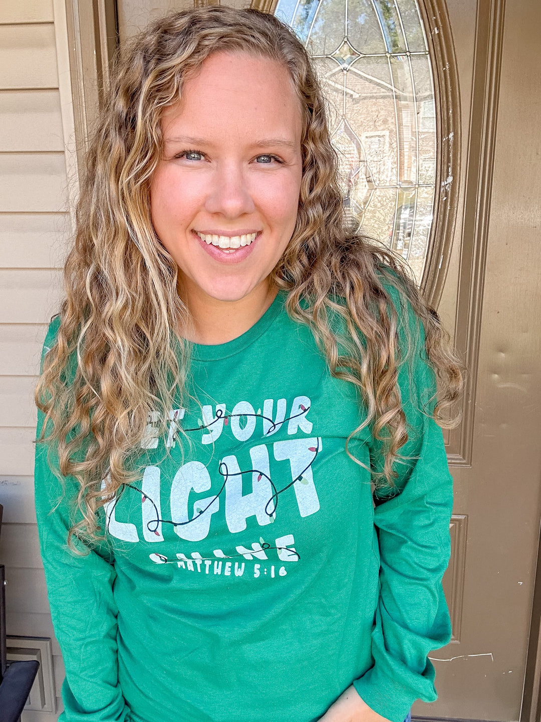 ellyandgrace 3501 Christmas Let Your Light Shine Multicolor Crew Long Sleeve Shirt