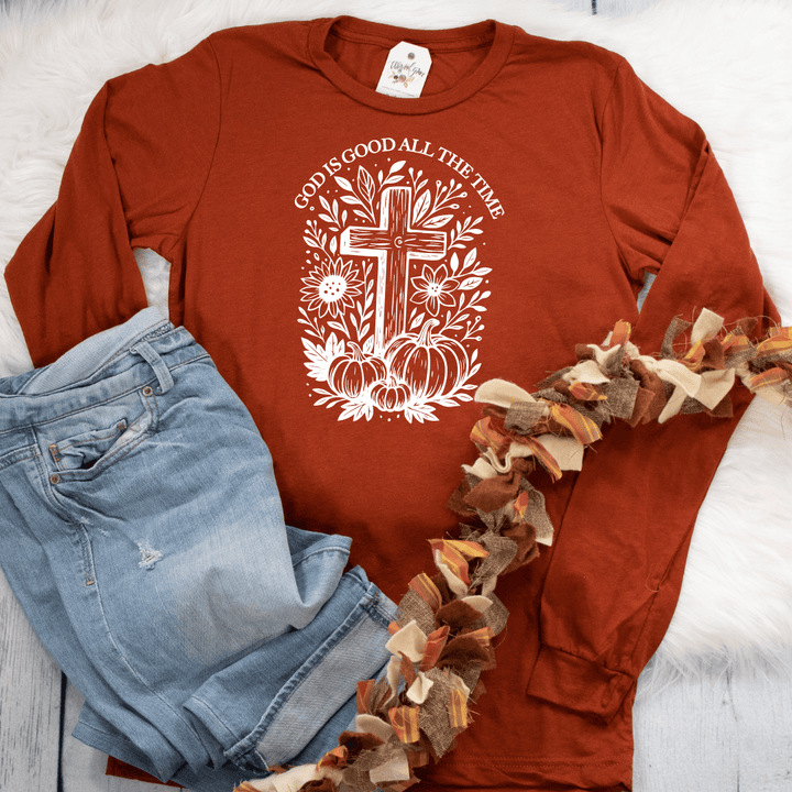 ellyandgrace 3501 Cross God Is Good All The Time Crew Longsleeve Shirt