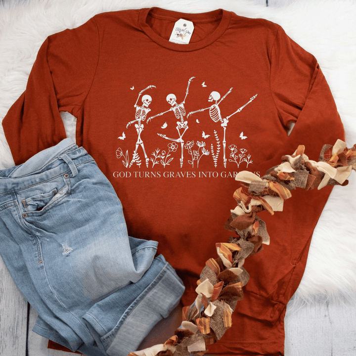 ellyandgrace 3501 God turns Graves into Gardens Crew Longsleeve