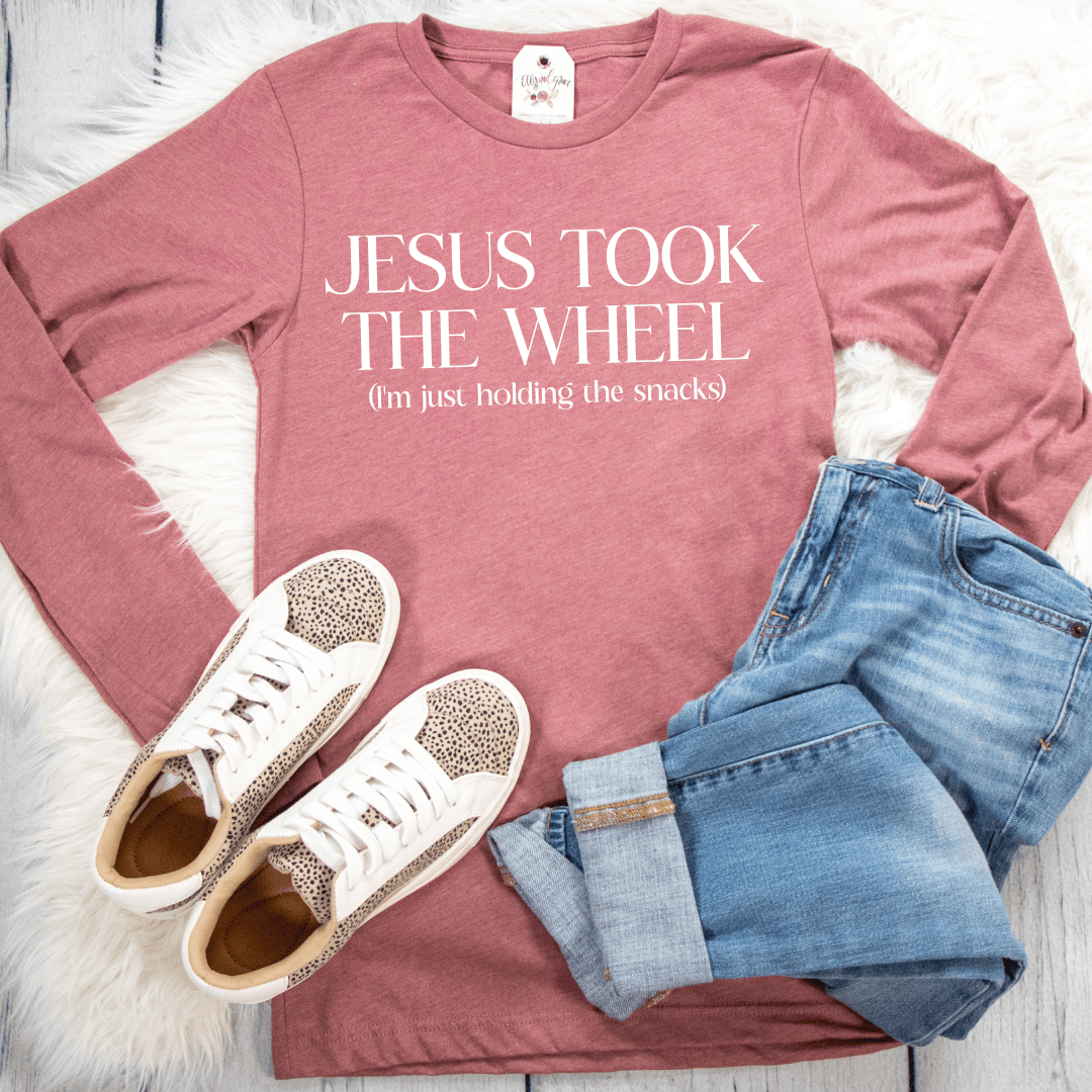 ellyandgrace 3501 Jesus Took The Wheel Crew Longsleeve Shirt