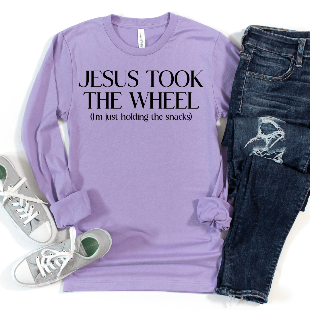 ellyandgrace 3501 Jesus Took The Wheel Crew Longsleeve Shirt