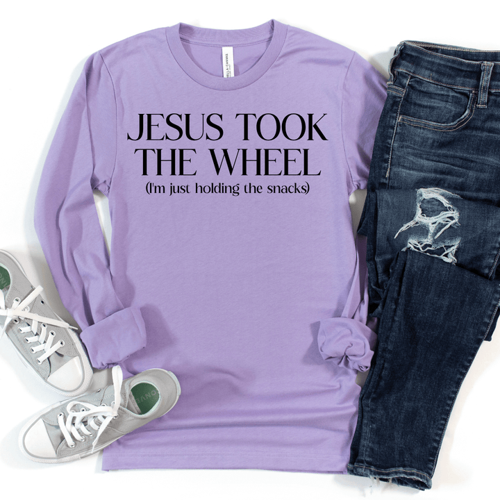 ellyandgrace 3501 Jesus Took The Wheel Crew Longsleeve Shirt