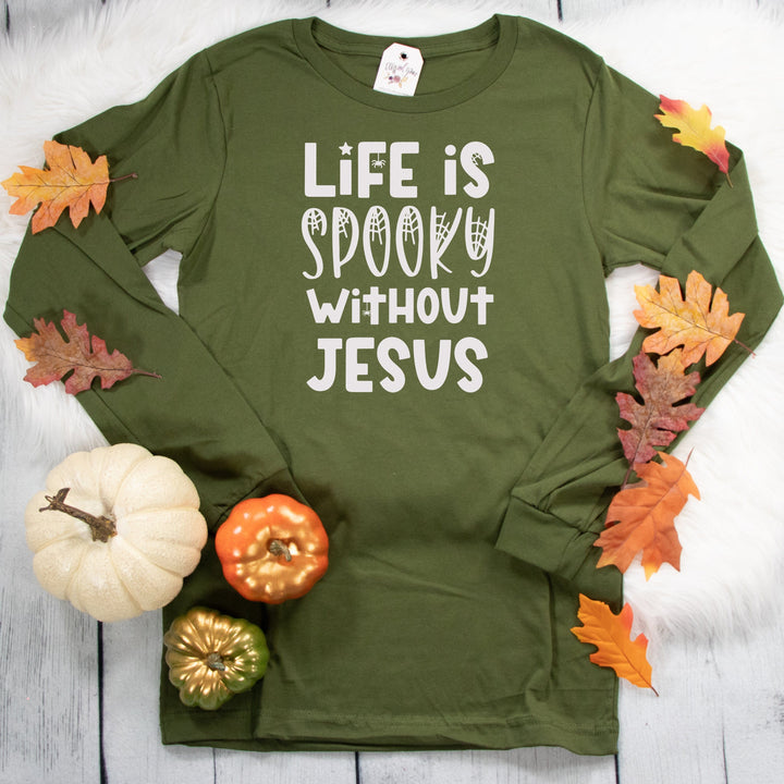 ellyandgrace 3501 Life Is Spooky Without Jesus Crew Longsleeve