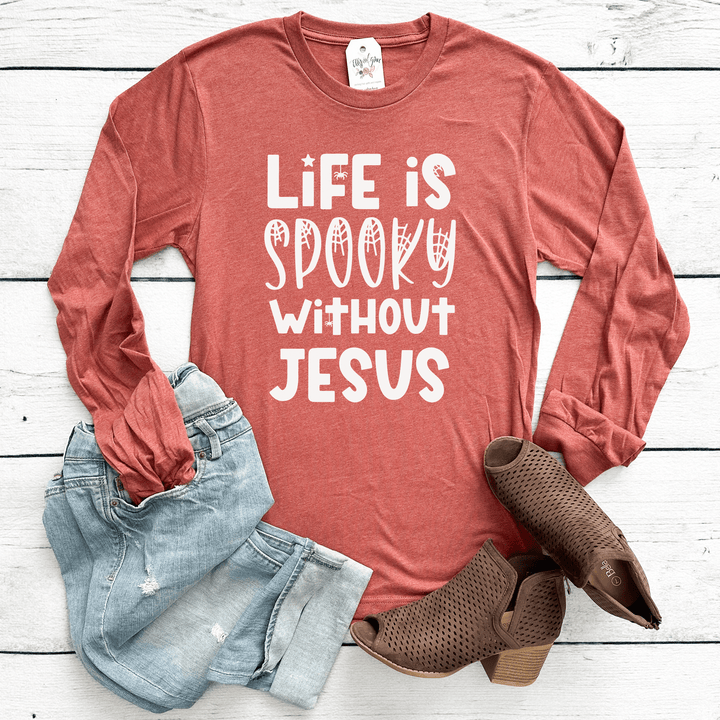 ellyandgrace 3501 Life Is Spooky Without Jesus Crew Longsleeve