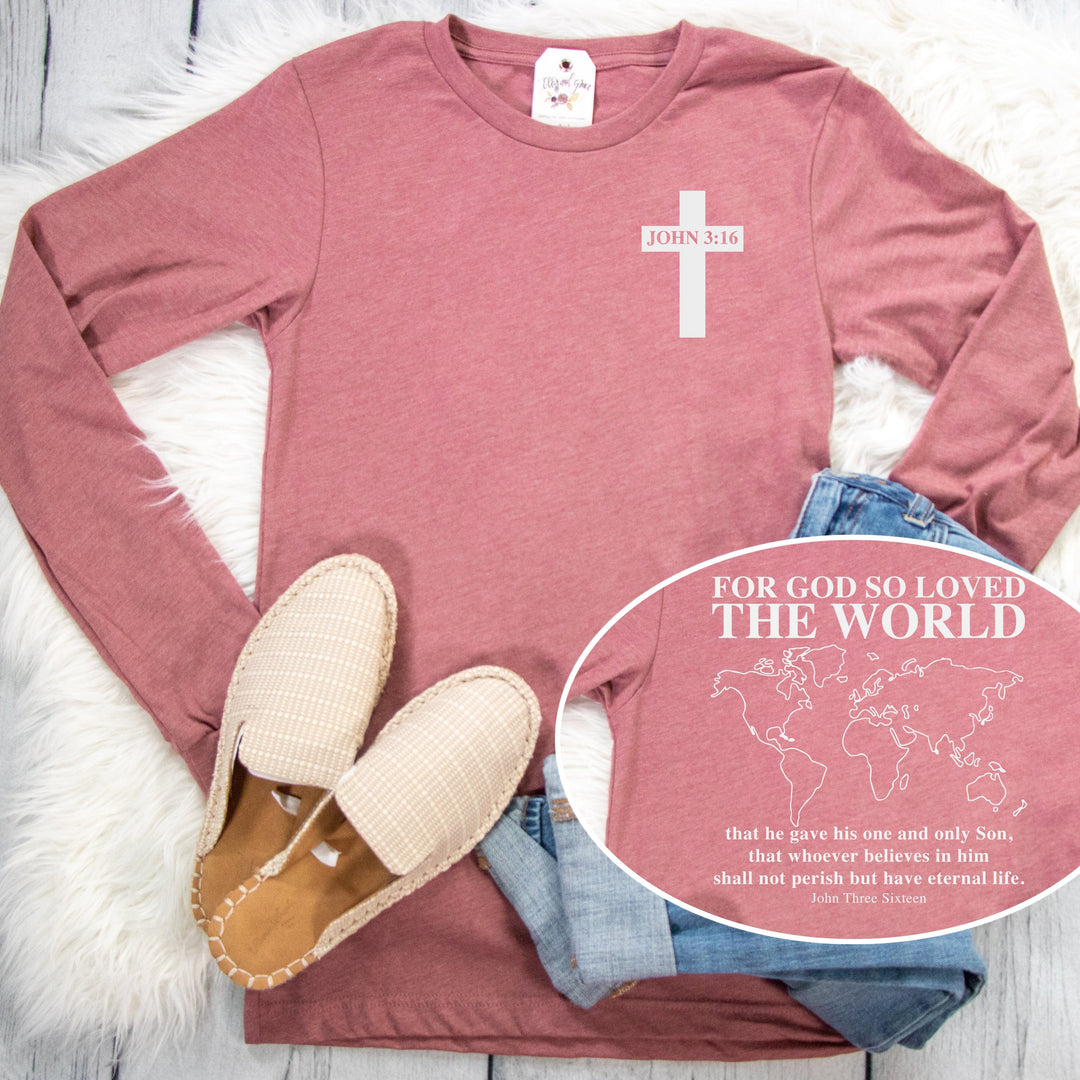 ellyandgrace 3501 Map John 3:16 Crew Longsleeve