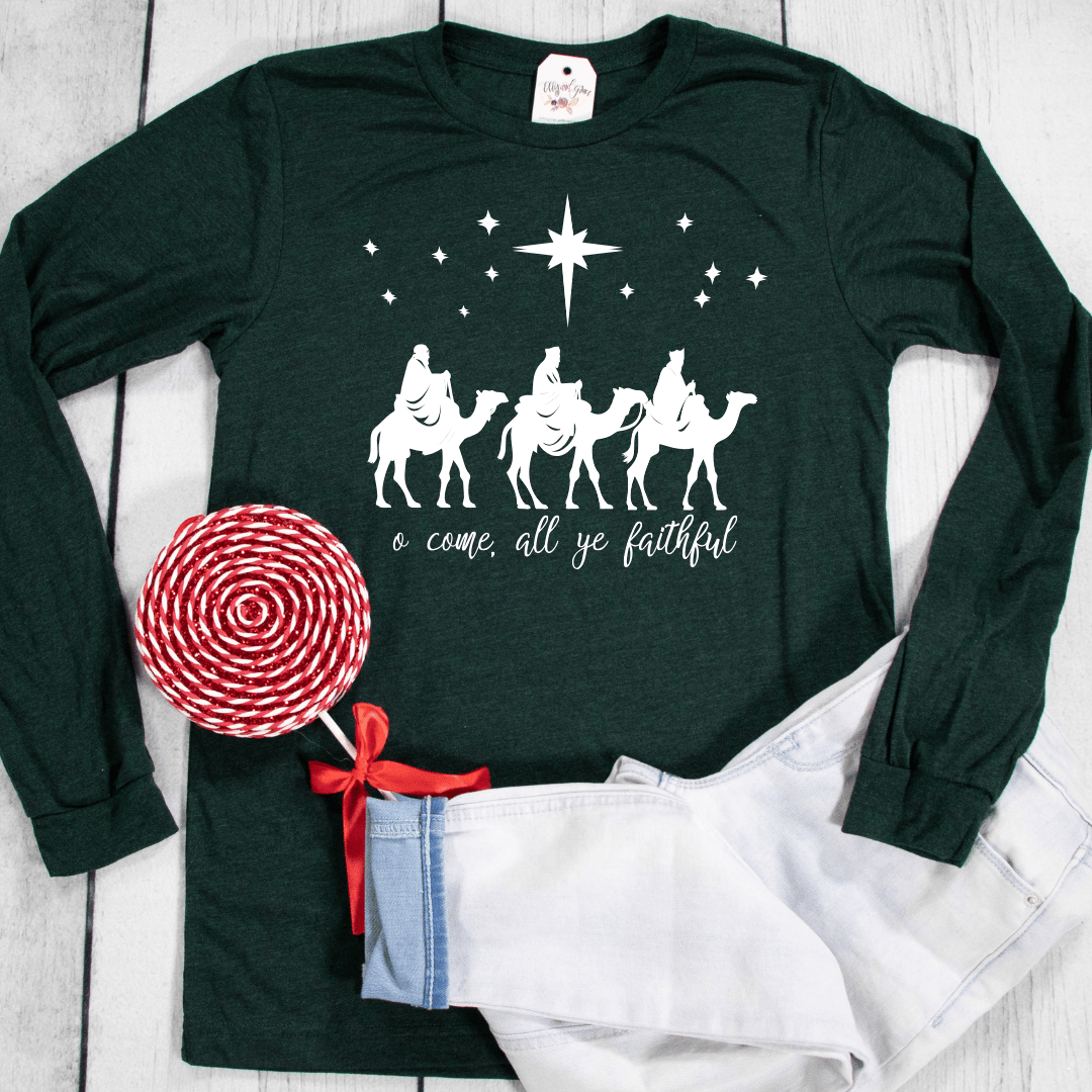 ellyandgrace 3501 O Come All Ye Faithful Crew Longsleeve
