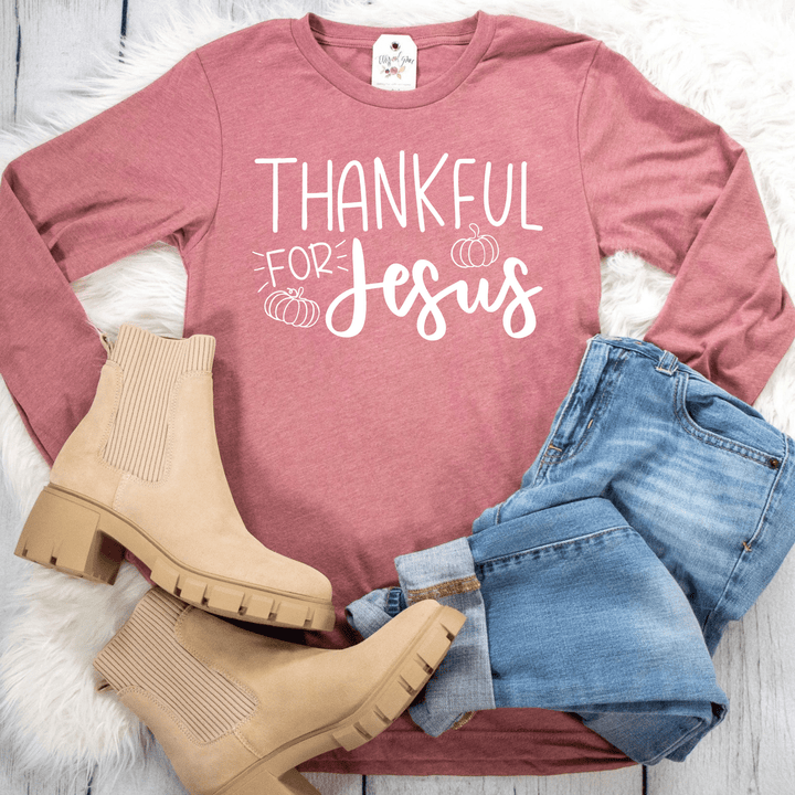ellyandgrace 3501 Thankful for Jesus Crew Longsleeve