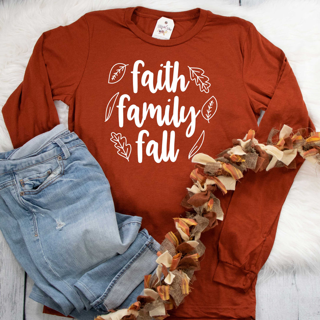 ellyandgrace 3501 Unisex Small / Brick Triblend Faith Family Fall Crew Longsleeve