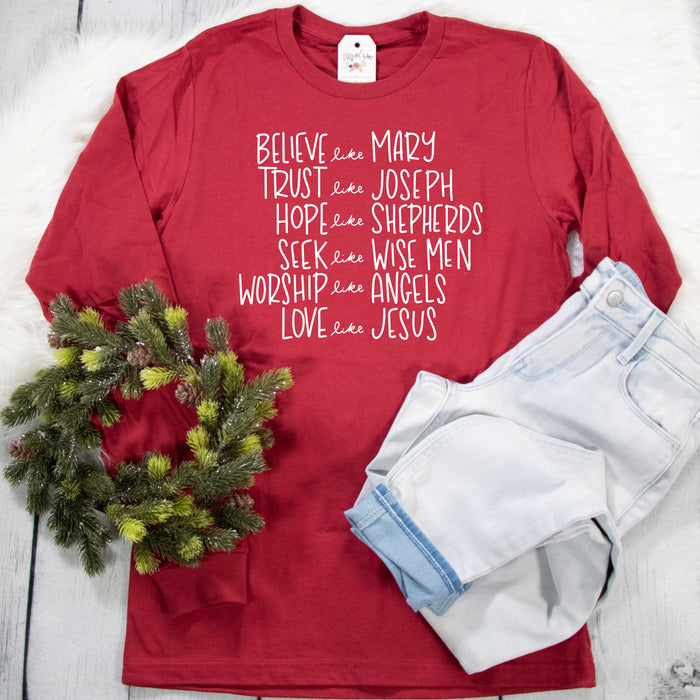 ellyandgrace 3501 Unisex Small / Cardinal Believe like Mary Crew Longsleeve