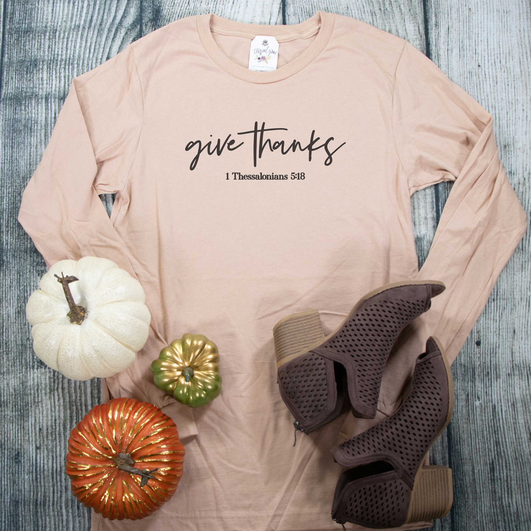 ellyandgrace 3501 Unisex Small / Sand Dune Give Thanks Crew Longsleeve