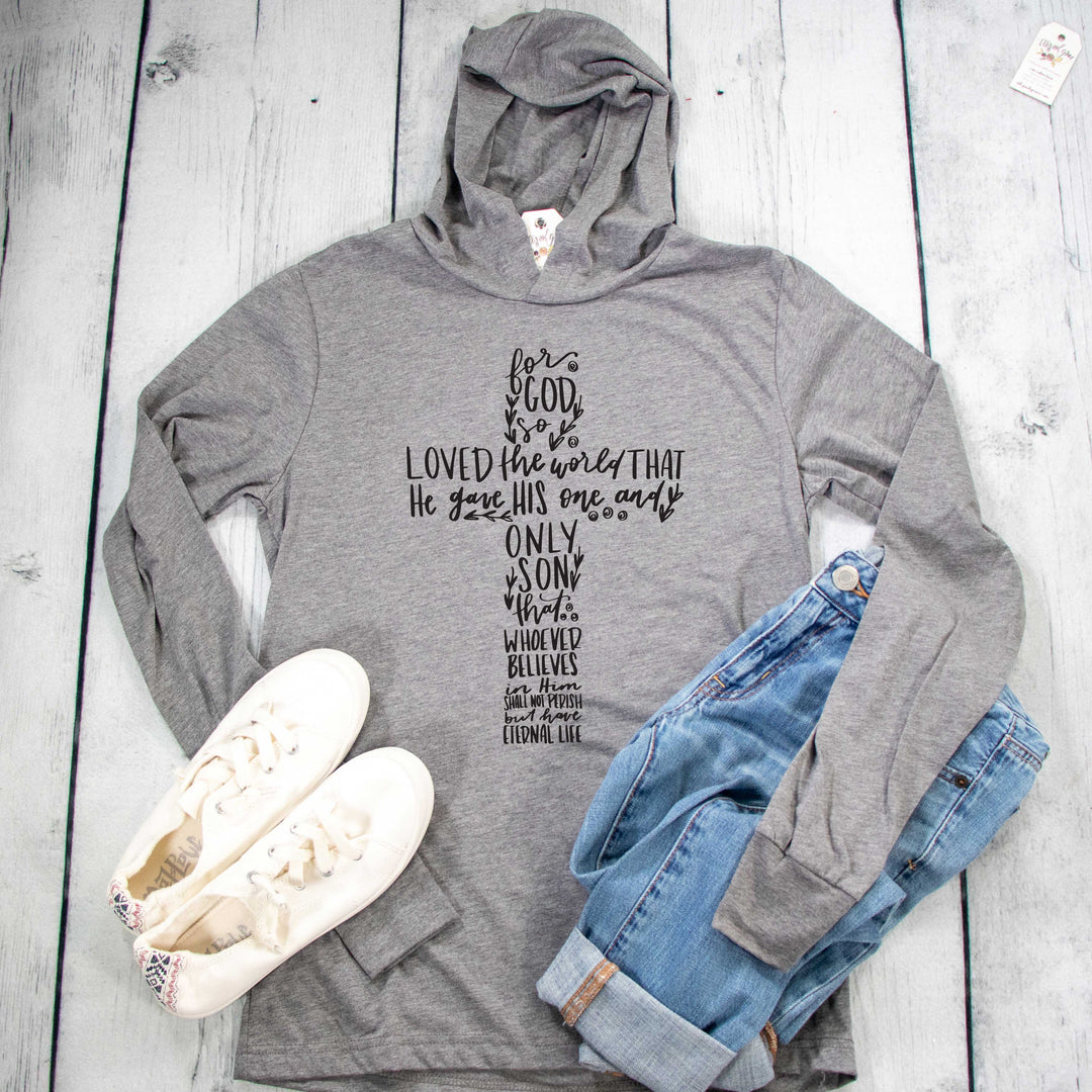 ellyandgrace 3512 Unisex XS / Grey Triblend Floral John 3:16 Cross T-Shirt Hoodie