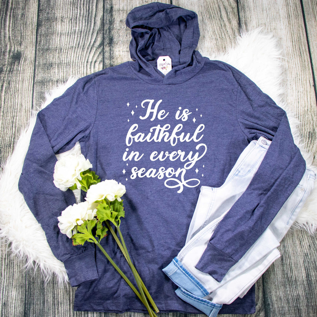 ellyandgrace 3512 Unisex XS / Heather Navy He is Faithful in Every Season T-Shirt Hoodie