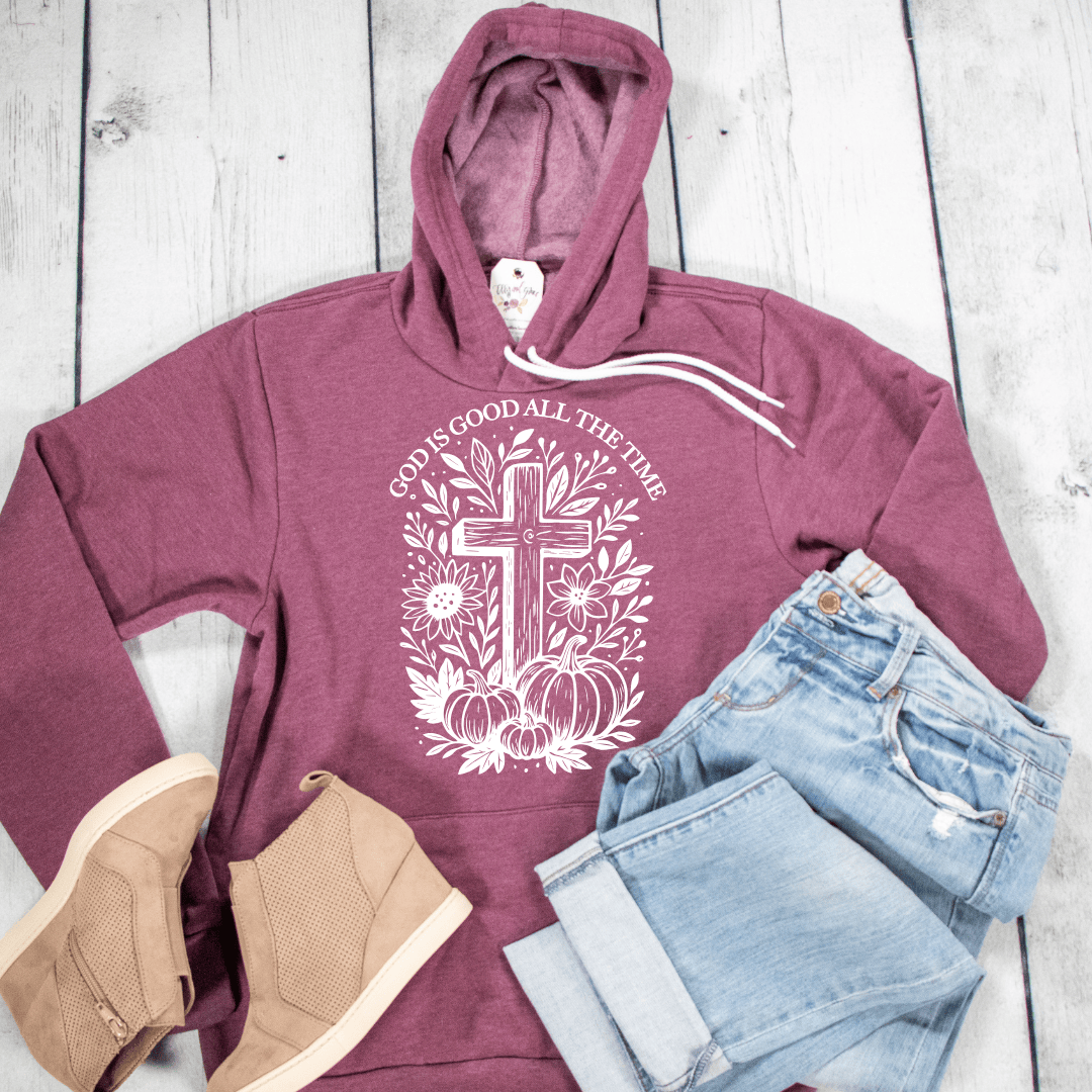 ellyandgrace 3719 Cross God Is Good All The Time Premium Fleece Hoodie