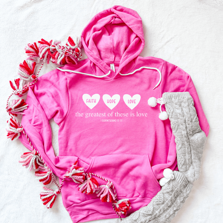 ellyandgrace 3719 Faith Hope Love Hearts Premium Fleece Hoodie