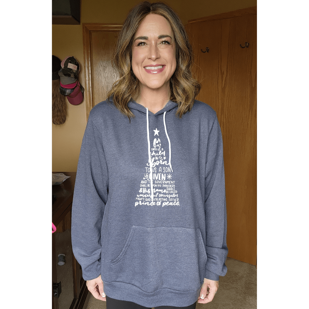 ellyandgrace 3719 For Unto Us Tree Premium Fleece Hoodie