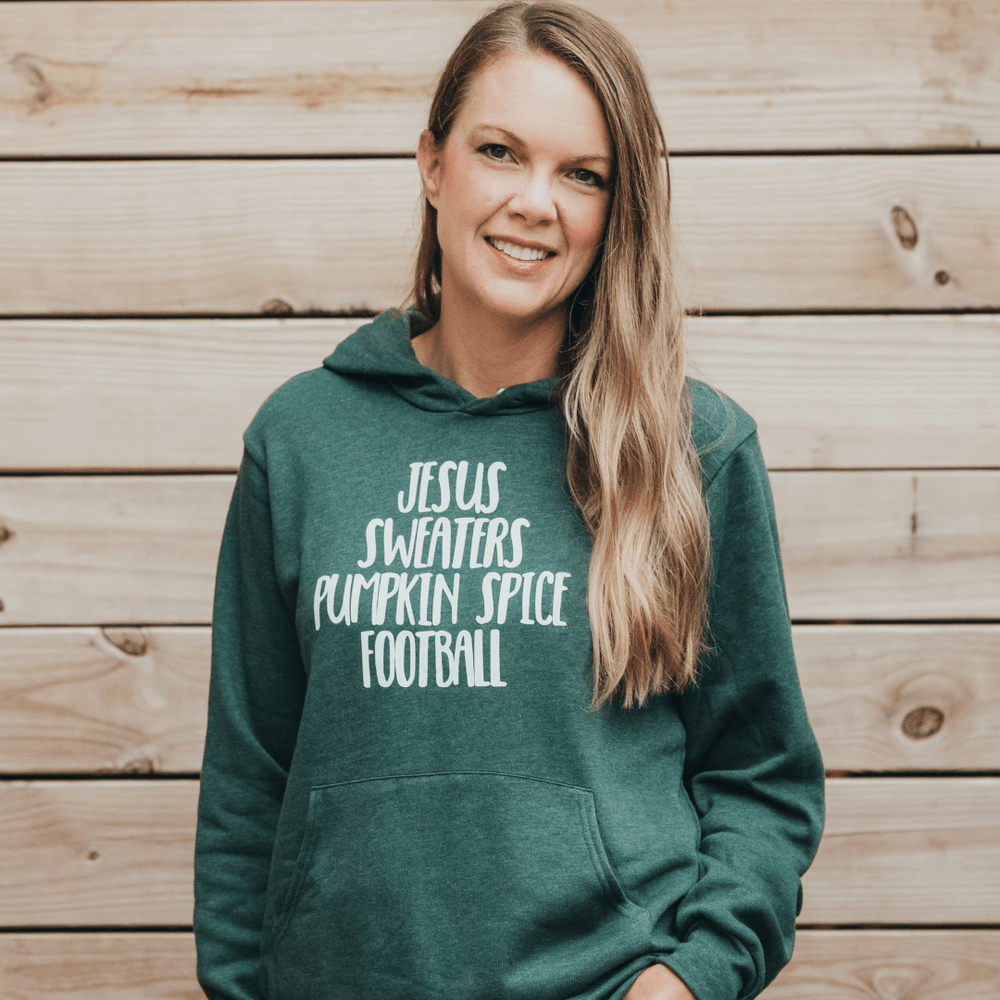 ellyandgrace 3719 Jesus Sweaters Pumpkin Spice Football Premium Fleece Hoodie