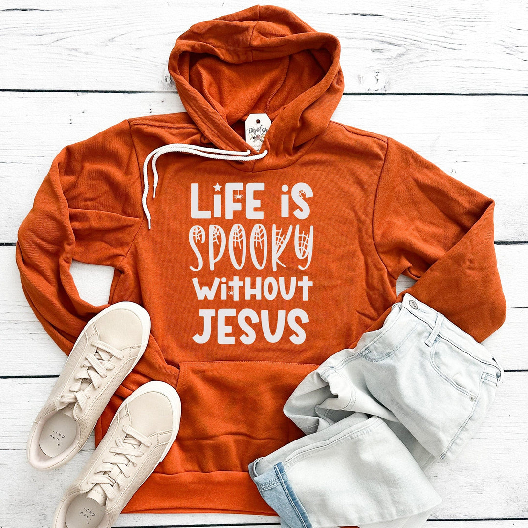 ellyandgrace 3719 Life Is Spooky Without Jesus Fall Premium Fleece Hoodie