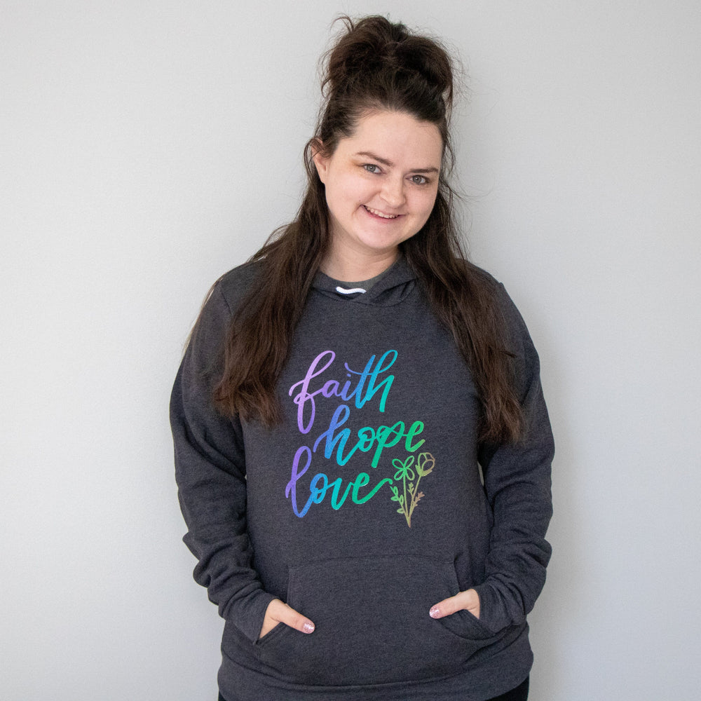 ellyandgrace 3719 LIMITED EDITION Ombre Faith Hope Love Premium Fleece Hoodie