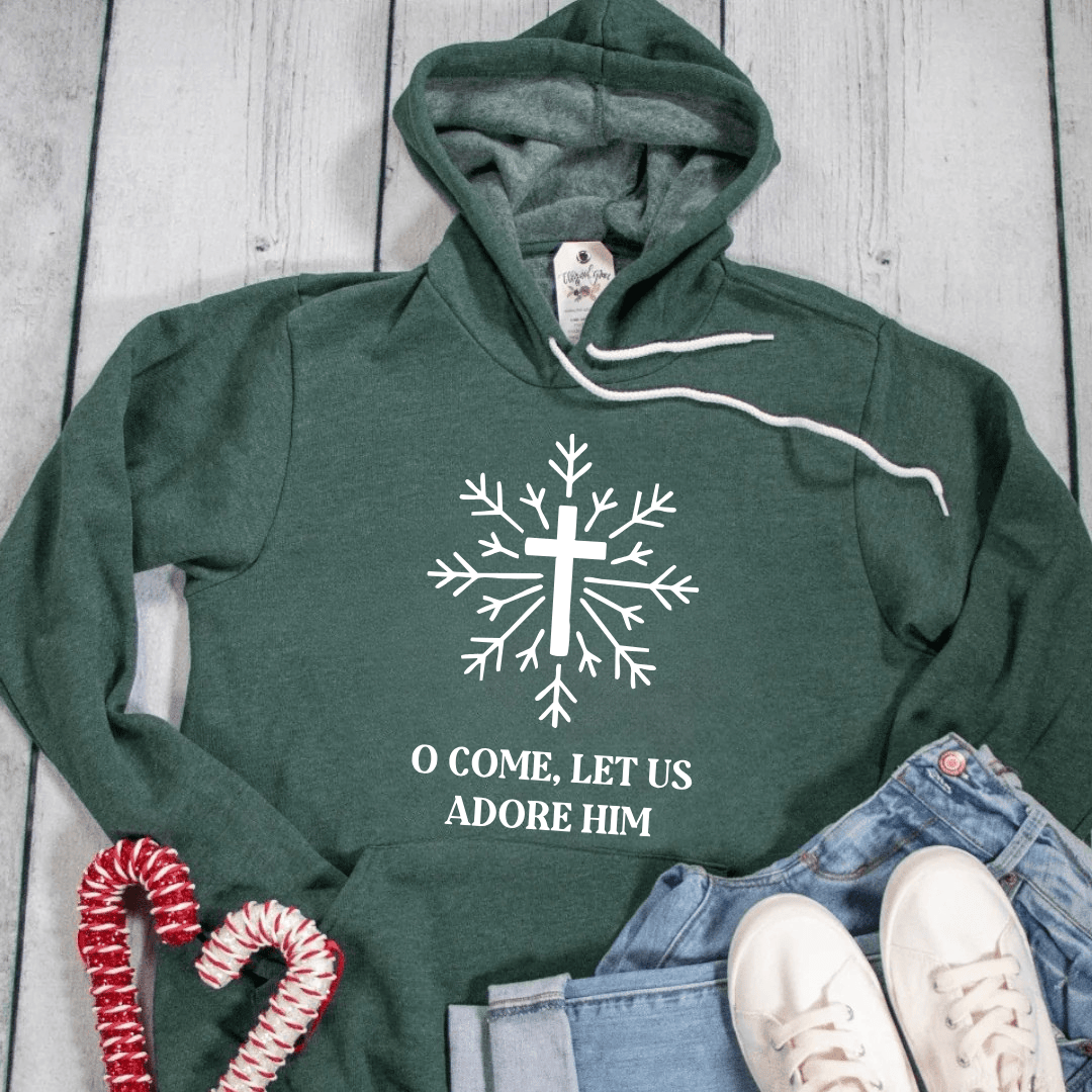 ellyandgrace 3719 Snowflake O Come Let Us Adore Him Premium Fleece Hoodie