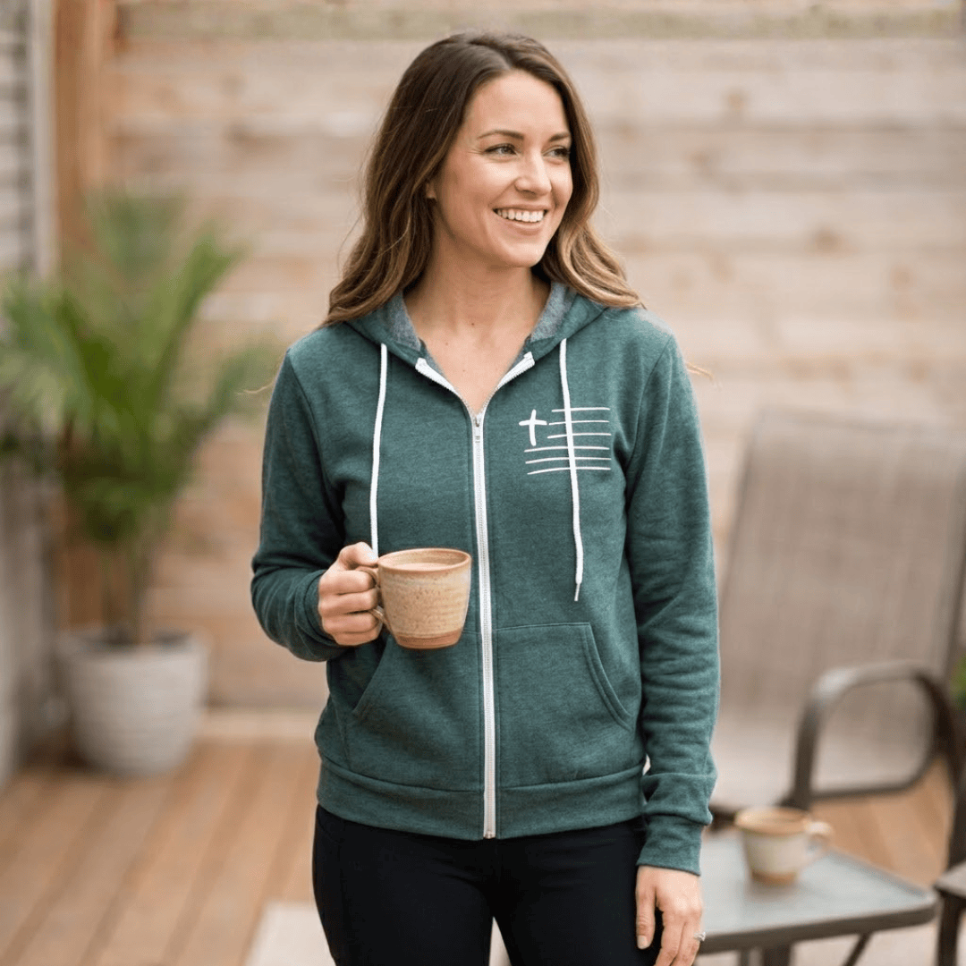 ellyandgrace 3739F Cross Flag Premium Fleece Zip Up Hoodie