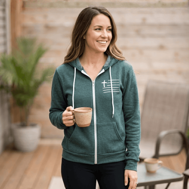 ellyandgrace 3739F Cross Flag Premium Fleece Zip Up Hoodie