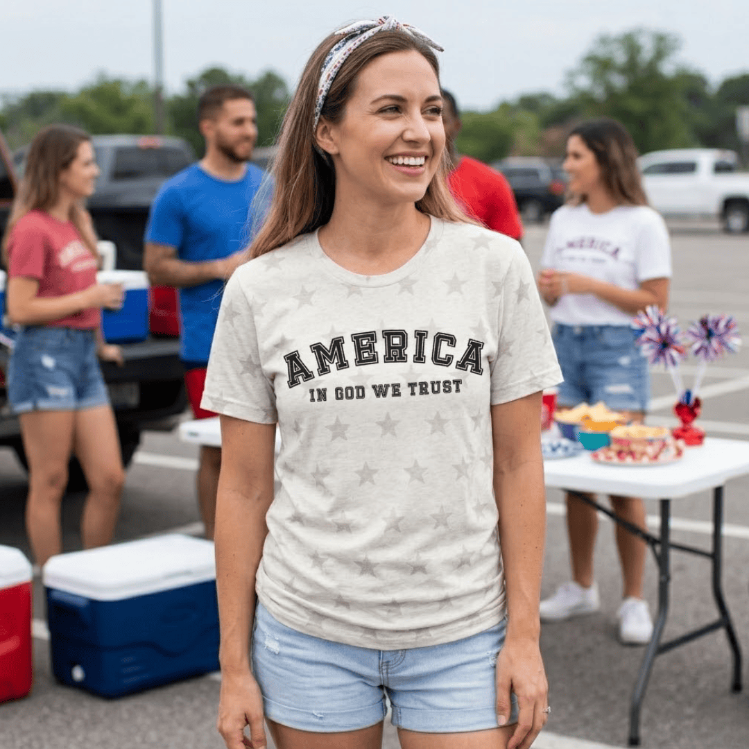 ellyandgrace 3929 America: In God We Trust Unisex Star Tee