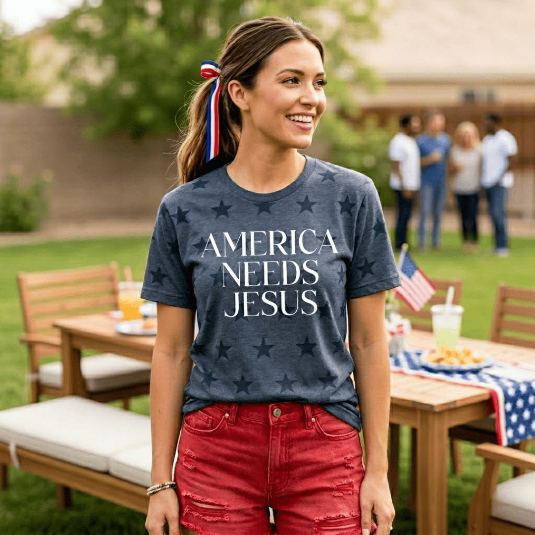 ellyandgrace 3929 America Needs Jesus Unisex Star Tee
