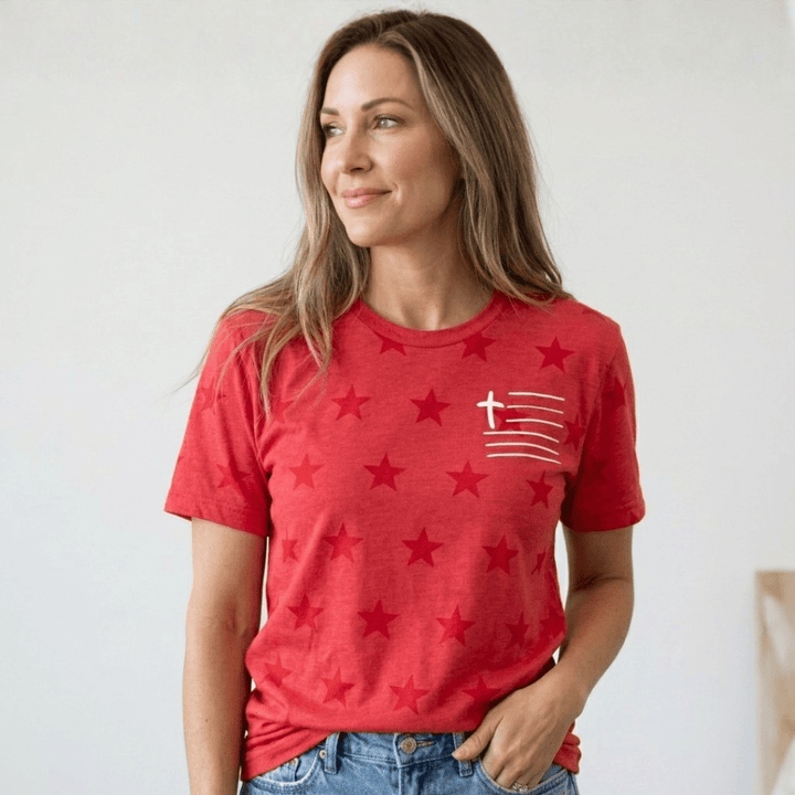 ellyandgrace 3929 Cross Flag Star Unisex Tee