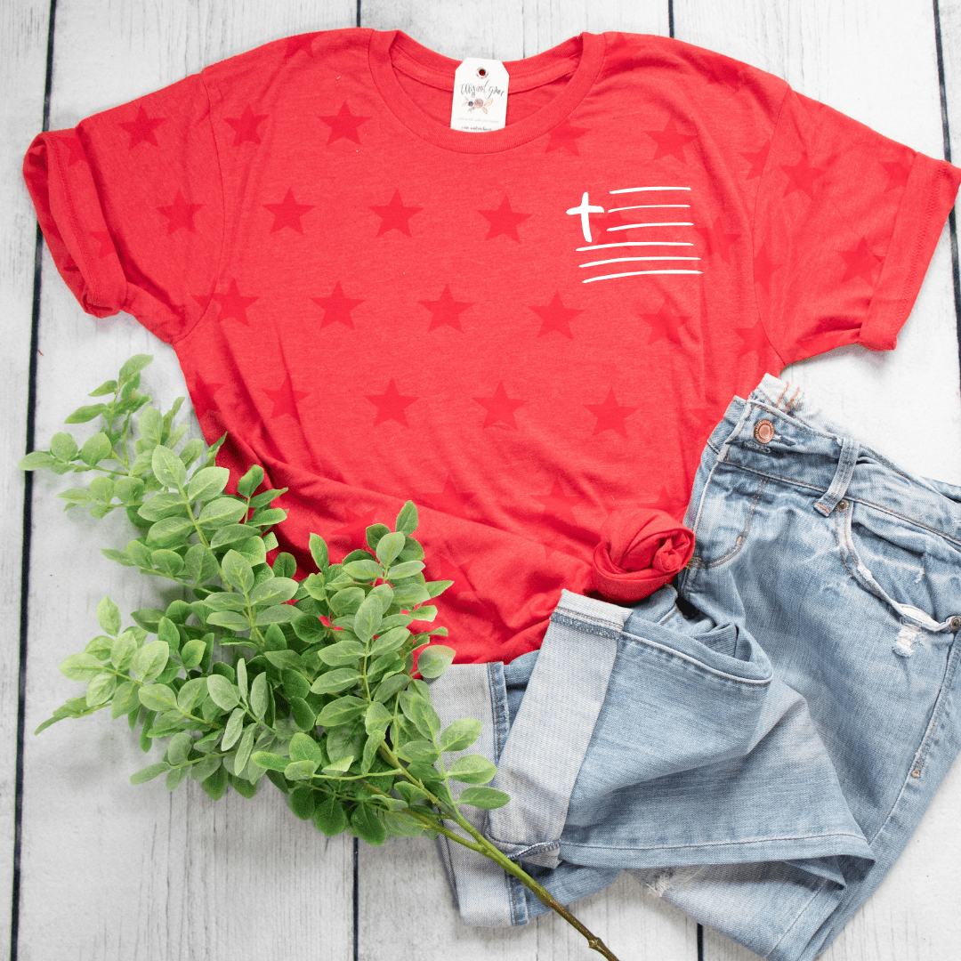 ellyandgrace 3929 Cross Flag Star Unisex Tee